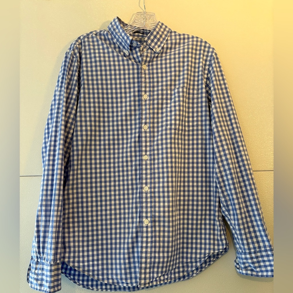J. Crew Factory Blue and White Checkered Men's‎ Shirt